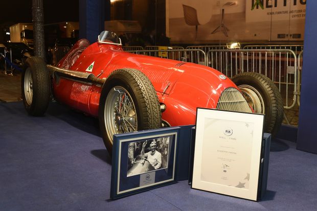 Alfa Romeo Weltmeisterauto von 1950 in Ehrenhalle der Formel 1 aufgenommen